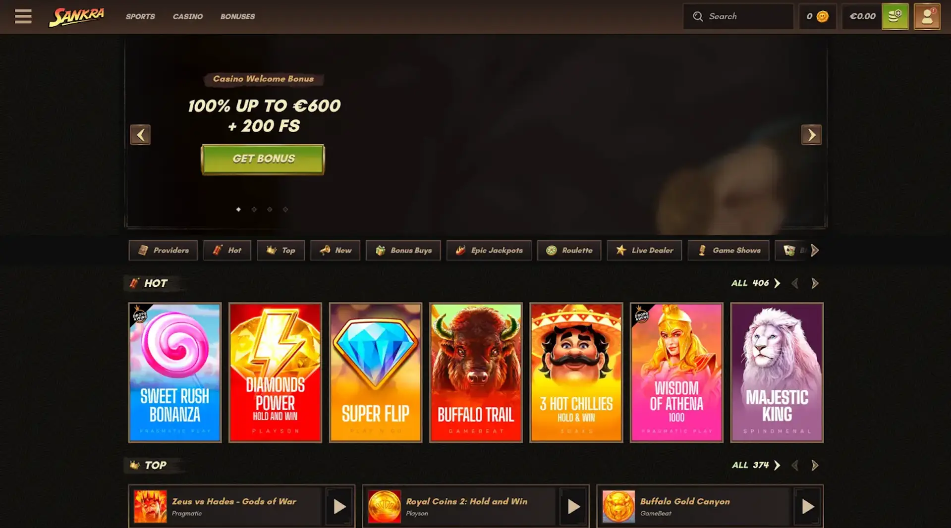 IOS Sankra casino homepage and welcome bonus